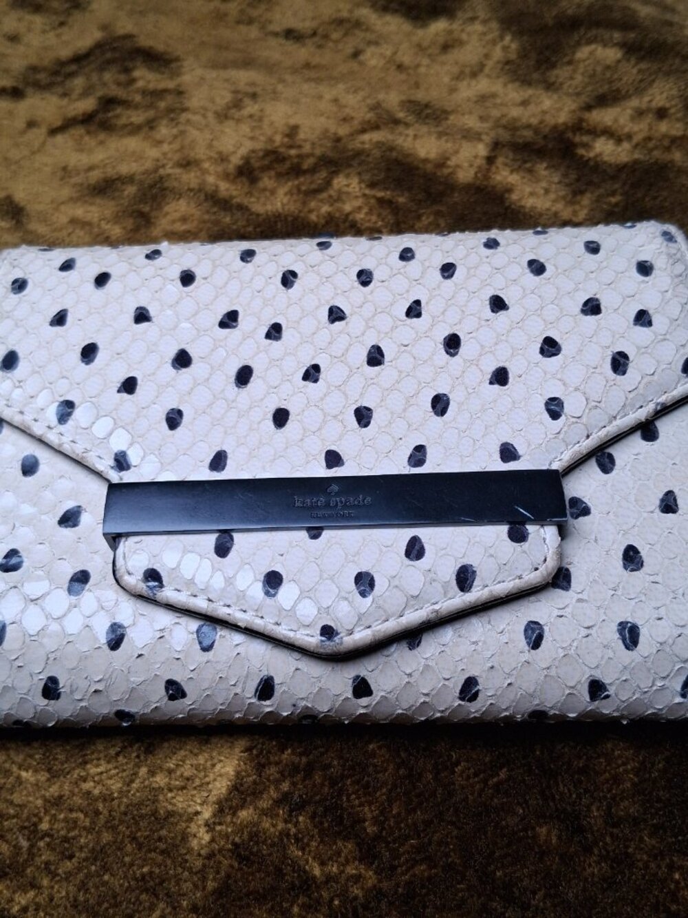 Kate Spade Kennedy Street Snake Wallet Trifold Ivory Black Dots Leather - Picture 2 of 16